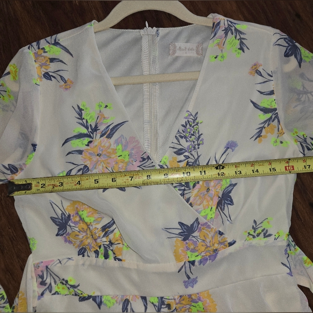 Altar'd State Ivory Floral Long Sleeve V Neck Ruffle Romper - Picture 7 of 12